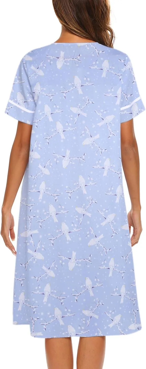 Ekouaer House Dress for Women with Pockets Button Down Duster Housecoat Short Sleeve Mumu Nightgown S-XXXL
