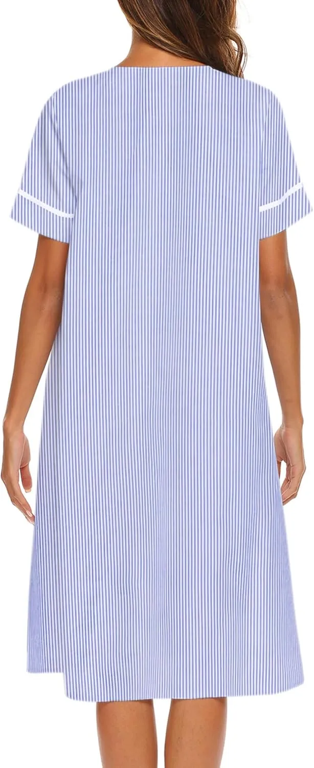 Ekouaer House Dress for Women with Pockets Button Down Duster Housecoat Short Sleeve Mumu Nightgown S-XXXL
