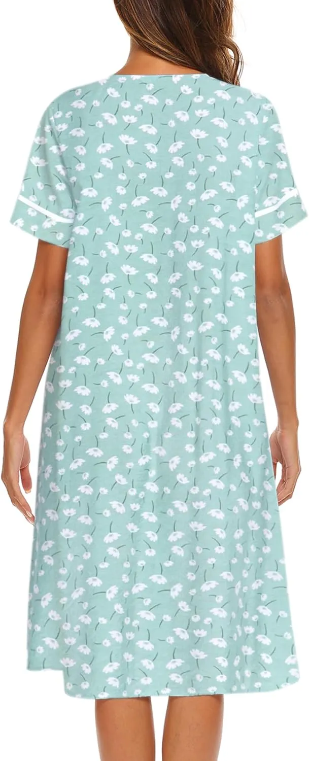 Ekouaer House Dress for Women with Pockets Button Down Duster Housecoat Short Sleeve Mumu Nightgown S-XXXL