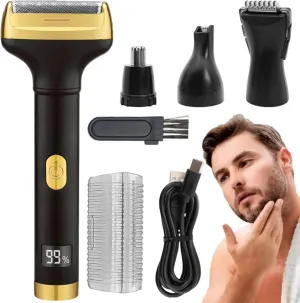 Electric Shavers for Men, 4-in-1 Painless Foil Shaver with LED Display, Rechargeable Cordless Beard Trimmer for Men Face Nose Eyebrows Hair