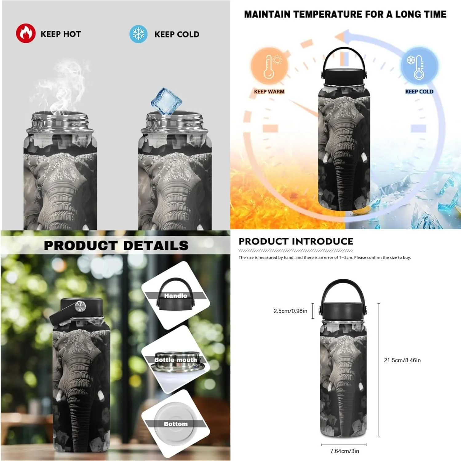 Elephant Boys Backpack with Lunch Box Set for Elementary Kids 17 Inch School Bag for Age 3-10 Children Bookbag with Water Bottle 3 Pcs Sets for Back to School
