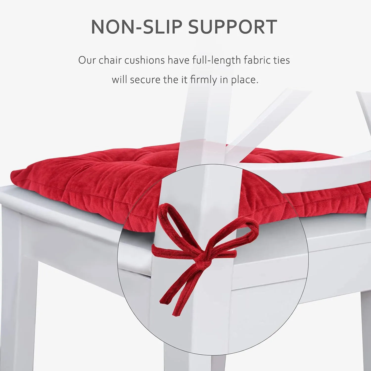 ELFJOY 4 Pack Chair Cushions for Dining Chairs Chair Pads Cushion for Kitchen Office Tufted Square Seat Cushion with Ties (16" Burgundy Velvet)