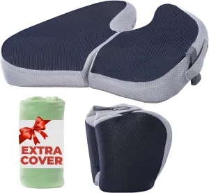 EliteCozy Foldable Non-Slip Orthopedic Hemorrhoid Pain Relief Memory Foam Seat Cushion with Extra Cover -Tailbone, Sciatica, Hip, Back Support Long Sitting Office Chair, Car Seats, Home, Yoga & Travel