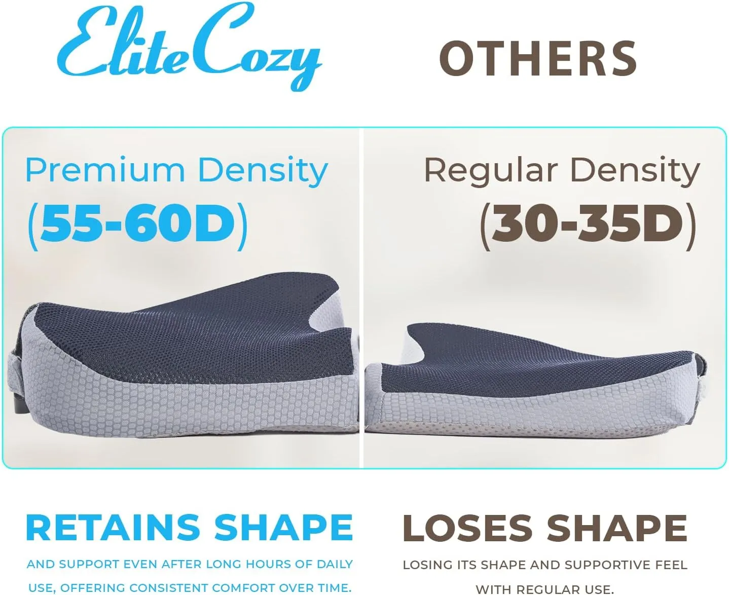 EliteCozy Foldable Non-Slip Orthopedic Hemorrhoid Pain Relief Memory Foam Seat Cushion with Extra Cover -Tailbone, Sciatica, Hip, Back Support Long Sitting Office Chair, Car Seats, Home, Yoga & Travel