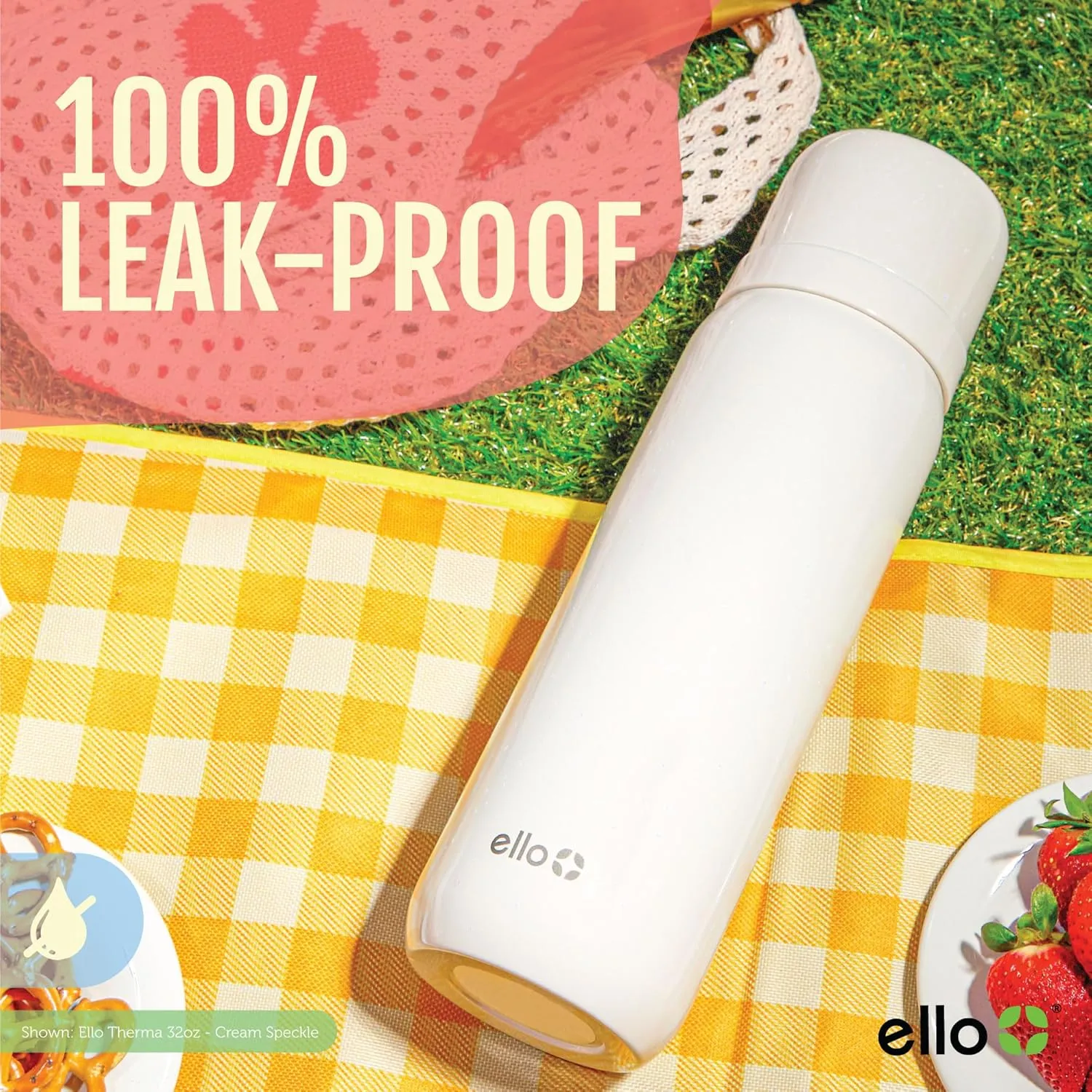 Ello Therma 32oz Insulated Stainless Steel Thermos for Hot & Cold Beverages with Leak Proof Lid & Built-in Cup, Triple Wall Insulation, Hot 24 Hrs, Perfect for Coffee,Tea, Dishwasher Safe, Green