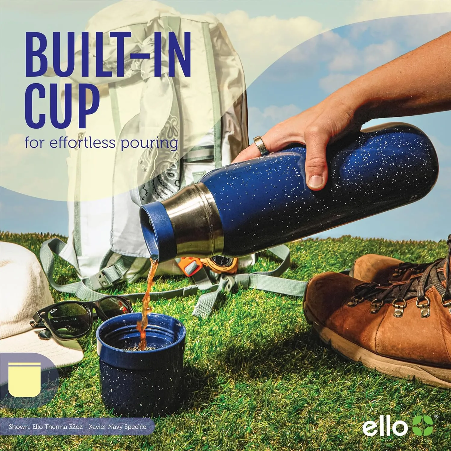 Ello Therma 32oz Insulated Stainless Steel Thermos for Hot & Cold Beverages with Leak Proof Lid & Built-in Cup, Triple Wall Insulation, Hot 24 Hrs, Perfect for Coffee,Tea, Dishwasher Safe, Green