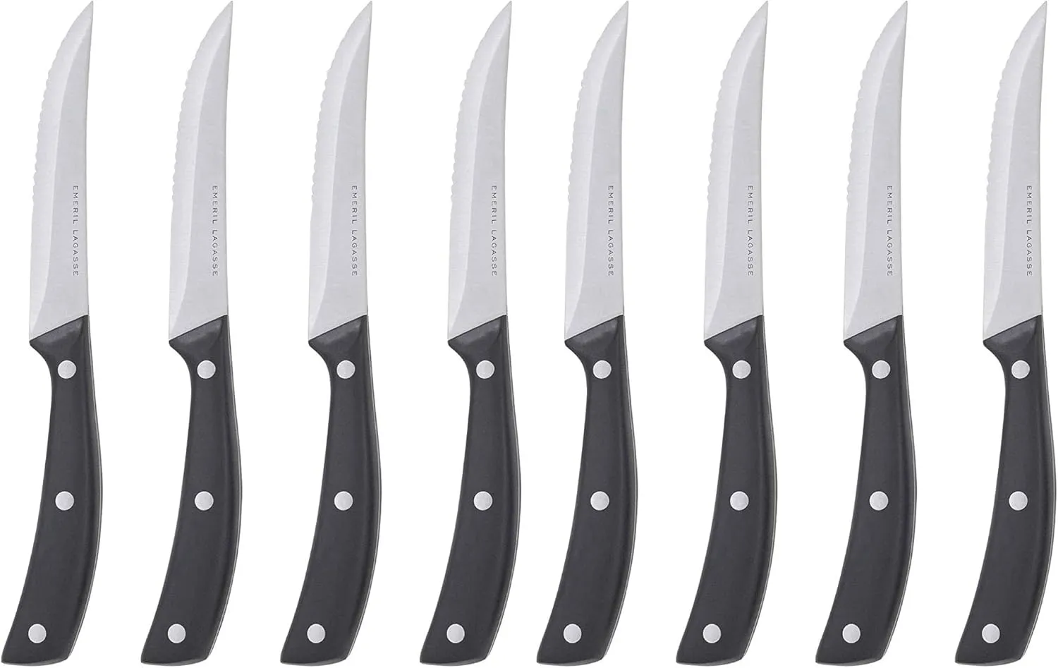 Emeril Lagasse Steak Knife Set of 8, 4.5” Stainless Steel Serrated Blades, Premium Kitchen Steak Knife Set with Black Handles