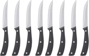 Emeril Lagasse Steak Knife Set of 8, 4.5” Stainless Steel Serrated Blades, Premium Kitchen Steak Knife Set with Black Handles