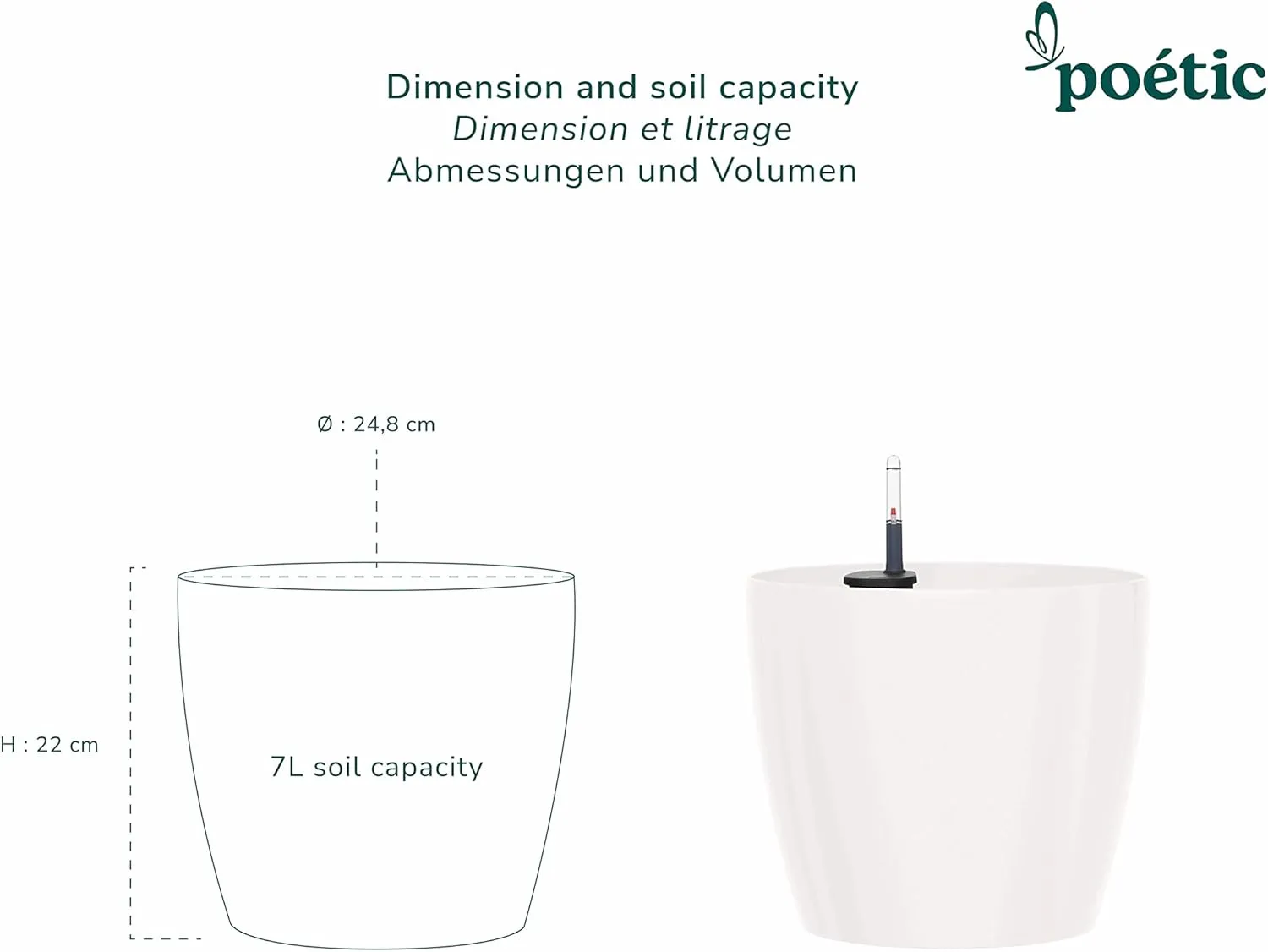 EMSA Flower Pot, Self Watering System, 脴 25cm, White, CASA Brilliant, 517563