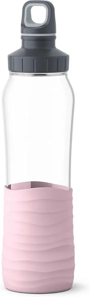 Emsa N31005 Drink2Go Glass Drinking Bottle | Capacity 0.7 Litres | Screw Cap | 100% Leak-Proof | Dishwasher Safe | Pink