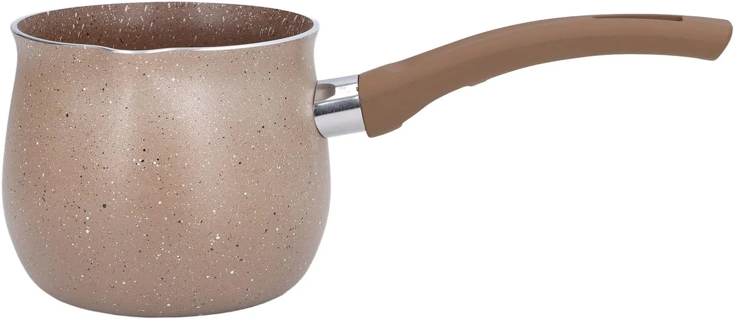 Enamel Milk Pan, Dansk Butter Warmer, Single Handle Coffee Warmer Boiling Pot Mini Milk Pan Aluminum Alloy Non Stick Anti Scalding for Cooking(Brown)