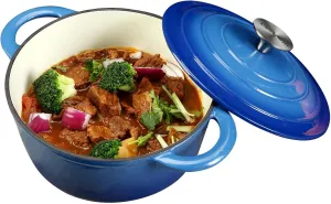Enameled Cast Iron Dutch Oven with Self Basting Lid Non-stick Enamel Coated Dutch Oven Camping Suitable For Variety Stovetops Dutch Ovens Gifts for Family Blue 3QT