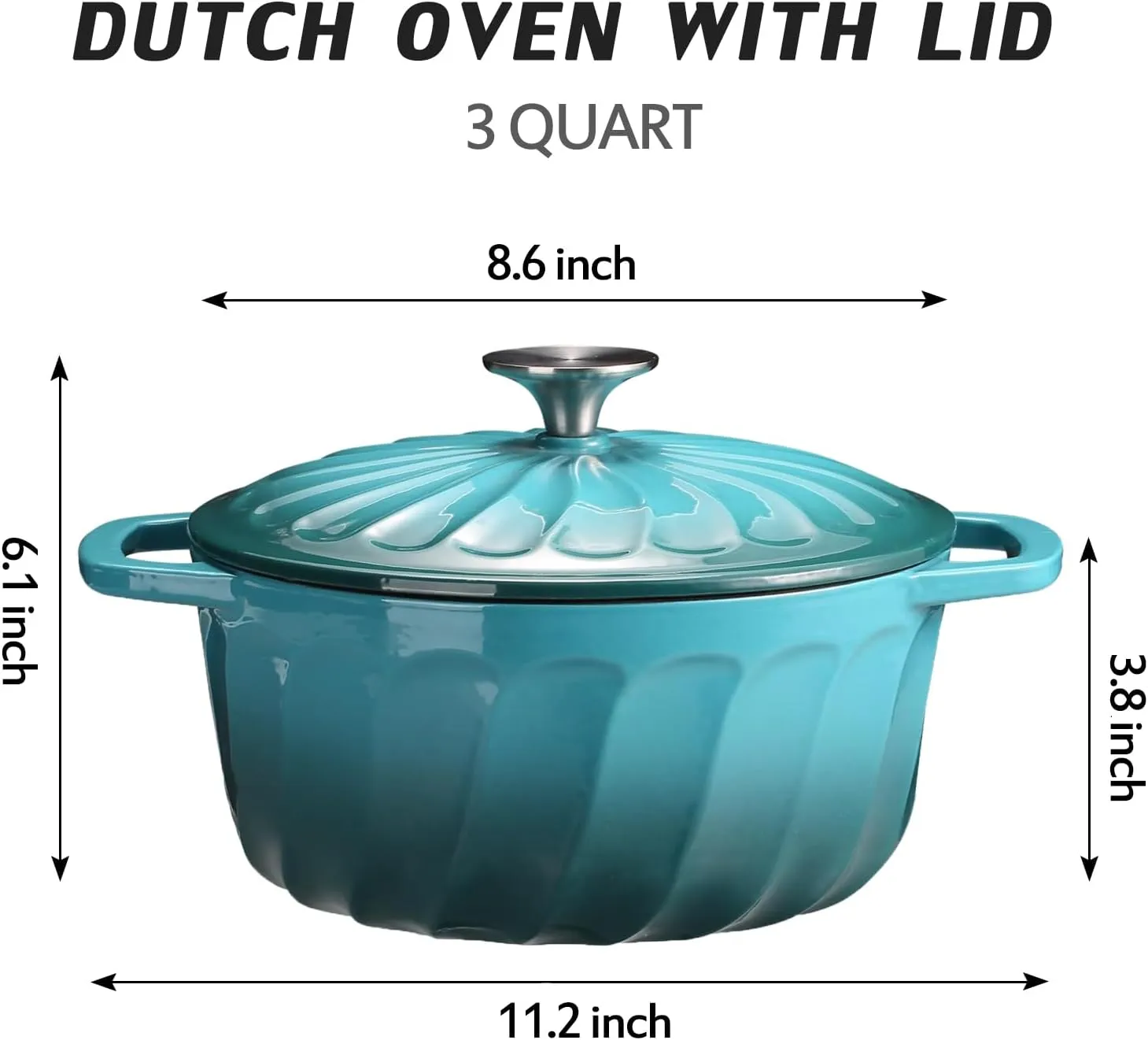 Enameled Dutch Oven with Lid,Cast Iron Dutch Oven Pot,Dual Handles for Bread Baking, Cook, Bake, Refrigerate Safe across All Cooktops(BlueGreen,3 QT)