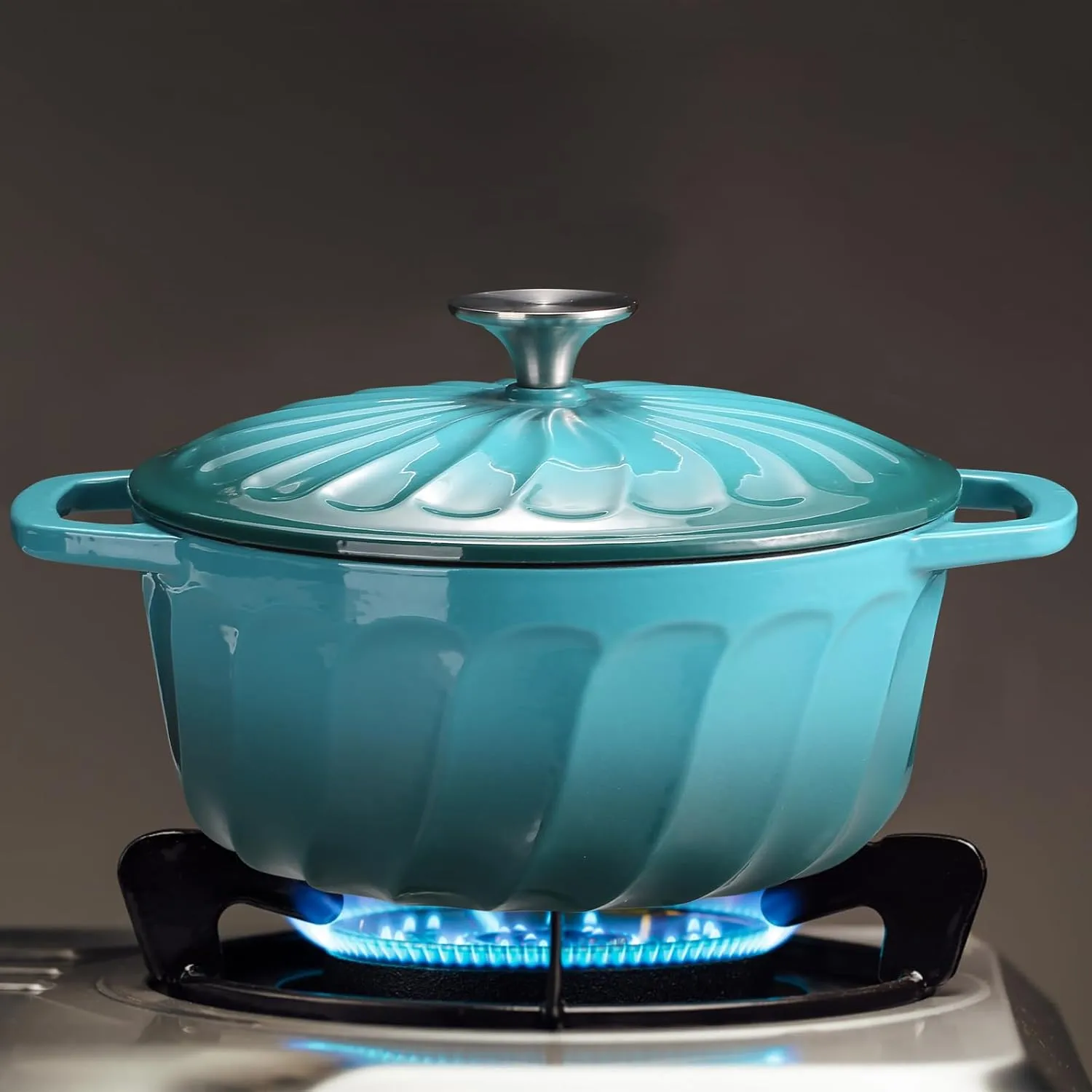 Enameled Dutch Oven with Lid,Cast Iron Dutch Oven Pot,Dual Handles for Bread Baking, Cook, Bake, Refrigerate Safe across All Cooktops(BlueGreen,3 QT)