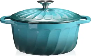 Enameled Dutch Oven with Lid,Cast Iron Dutch Oven Pot,Dual Handles for Bread Baking, Cook, Bake, Refrigerate Safe across All Cooktops(BlueGreen,3 QT)