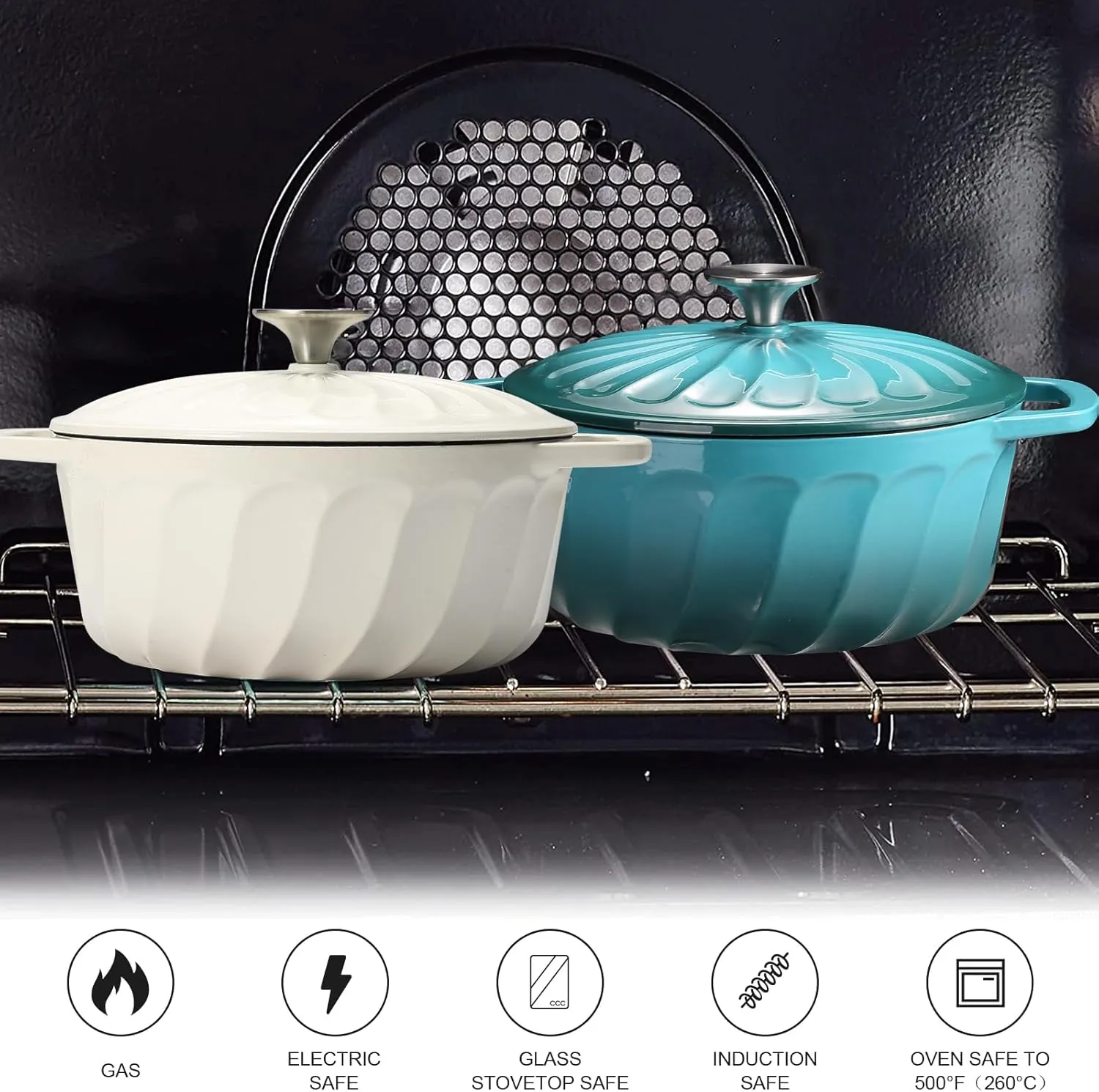 Enameled Dutch Oven with Lid,Cast Iron Dutch Oven Pot,Dual Handles for Bread Baking, Cook, Bake, Refrigerate Safe across All Cooktops(BlueGreen,3 QT)