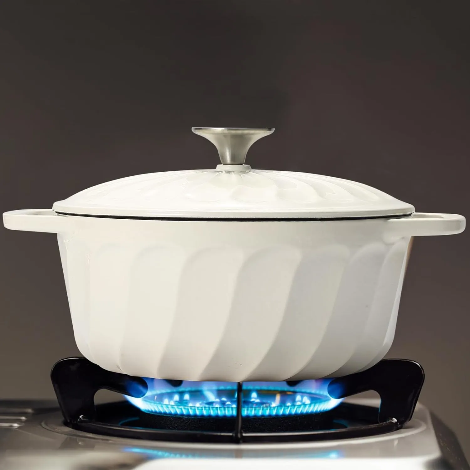 Enameled Dutch Oven with Lid,Cast Iron Dutch Oven Pot,Dual Handles for Bread Baking, Cook, Bake, Refrigerate Safe across All Cooktops(White,3 QT)