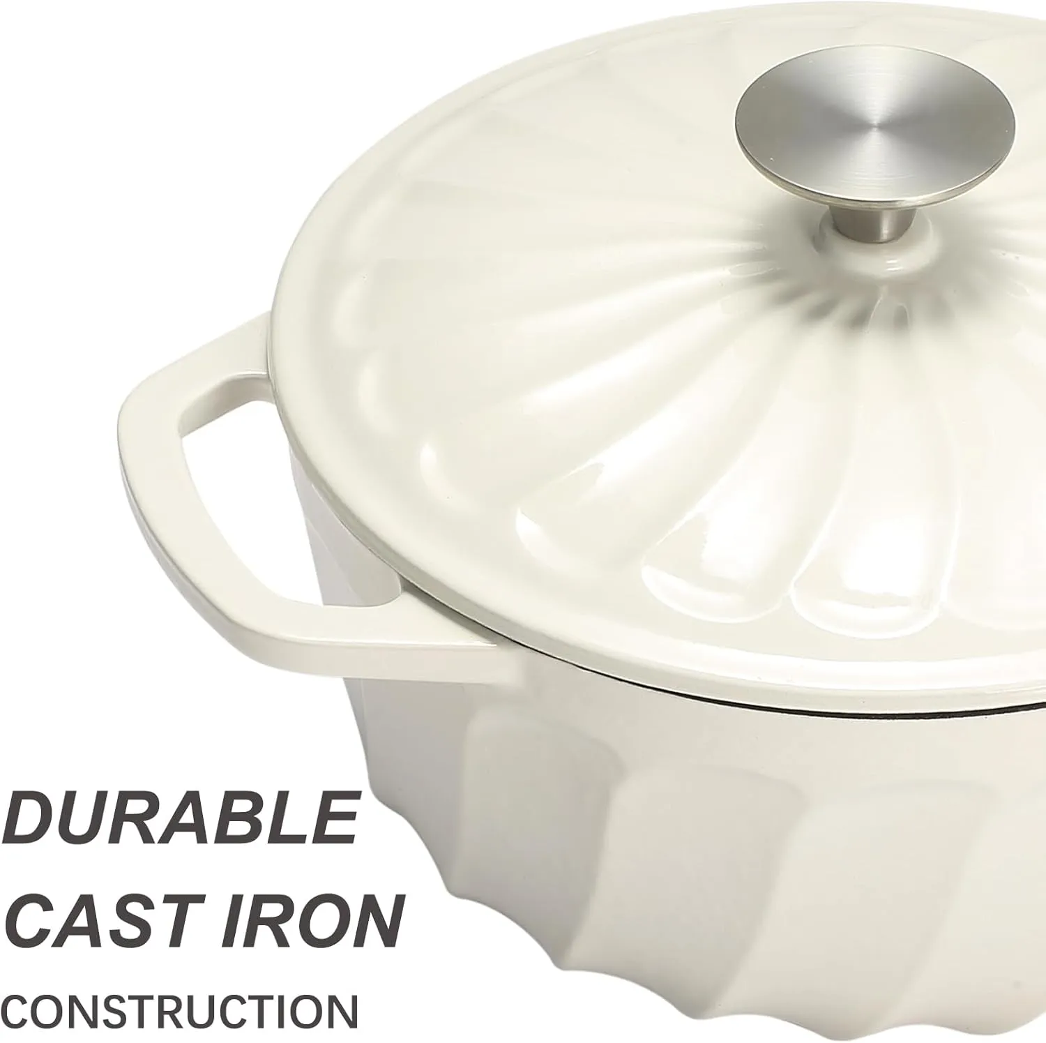 Enameled Dutch Oven with Lid,Cast Iron Dutch Oven Pot,Dual Handles for Bread Baking, Cook, Bake, Refrigerate Safe across All Cooktops(White,3 QT)
