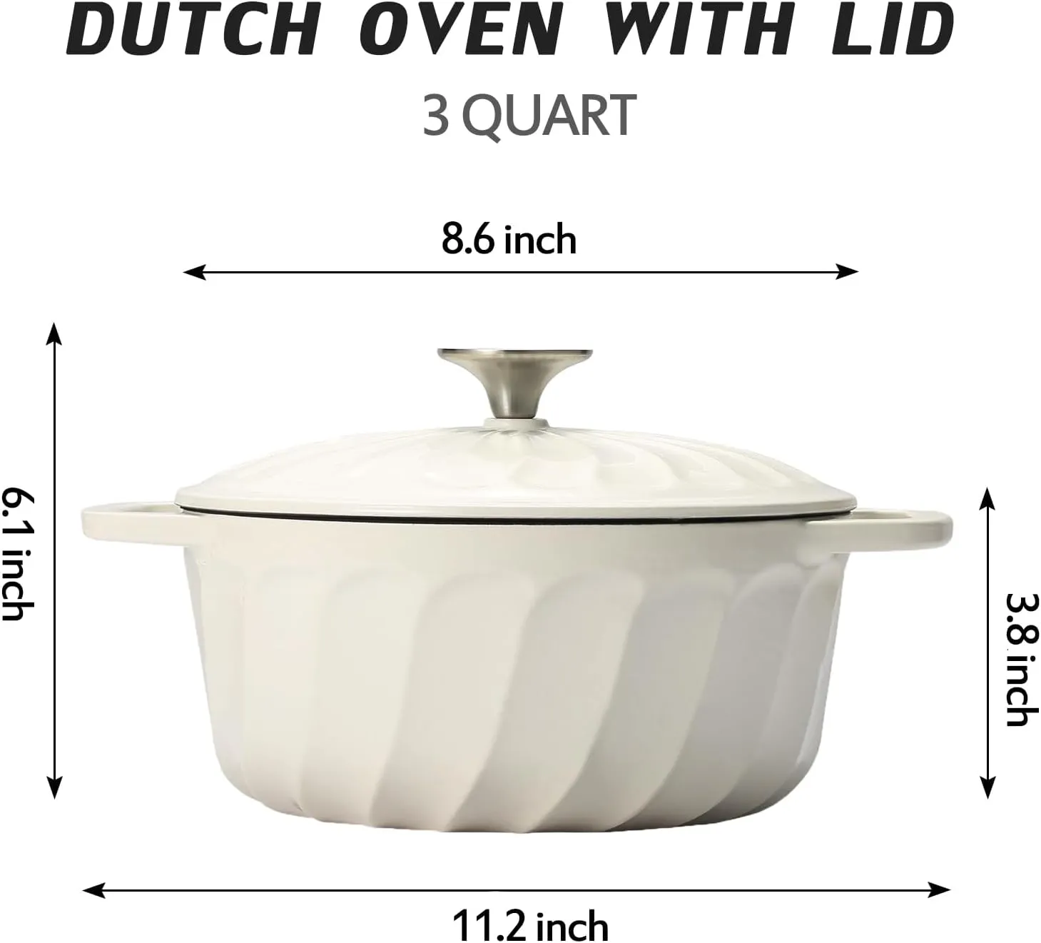 Enameled Dutch Oven with Lid,Cast Iron Dutch Oven Pot,Dual Handles for Bread Baking, Cook, Bake, Refrigerate Safe across All Cooktops(White,3 QT)