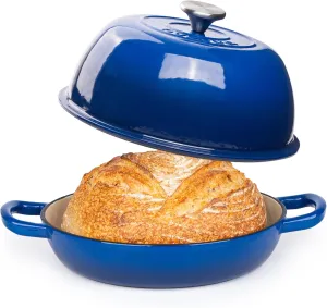 Enamelled Cast Iron Dutch Oven Pot – Dutch Oven For Sourdough Bread Baking – Cast Iron Bread Pot – Dark Blue, 6 Quarts, 22cm – by Nuovva