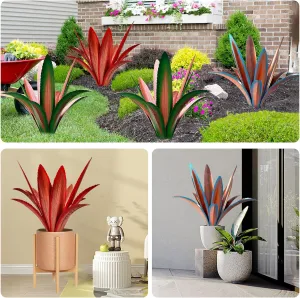 Enlarge thickened Wind Resistant Metal Agave Garden Art Metal Plant Country Garden Sculpture Statue Outdoor decoration Agave Metal Plant Courtyard Garden Lawn Ornament Gift (2, 12 Leaves blue)