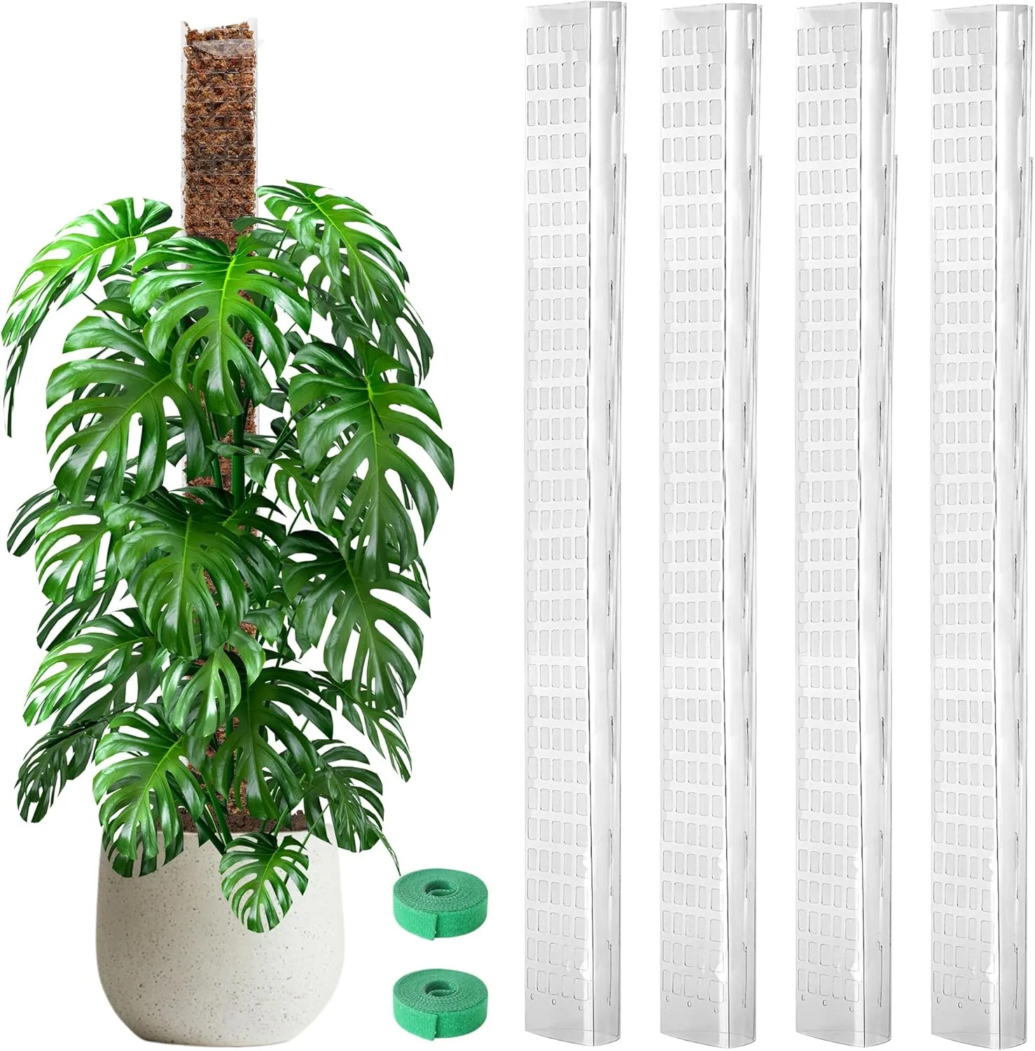 EOX 4 Pcs 48 Inch Plastic Moss Pole for Monstera, Large D Shaped Poles for Climbing Plants Work with Sphagnum Moss, 186 Inch Plant Stake Set of 4, Garden Ties