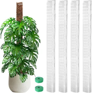 EOX 4 Pcs 48 Inch Plastic Moss Pole for Monstera, Large D Shaped Poles for Climbing Plants Work with Sphagnum Moss, 186 Inch Plant Stake Set of 4, Garden Ties