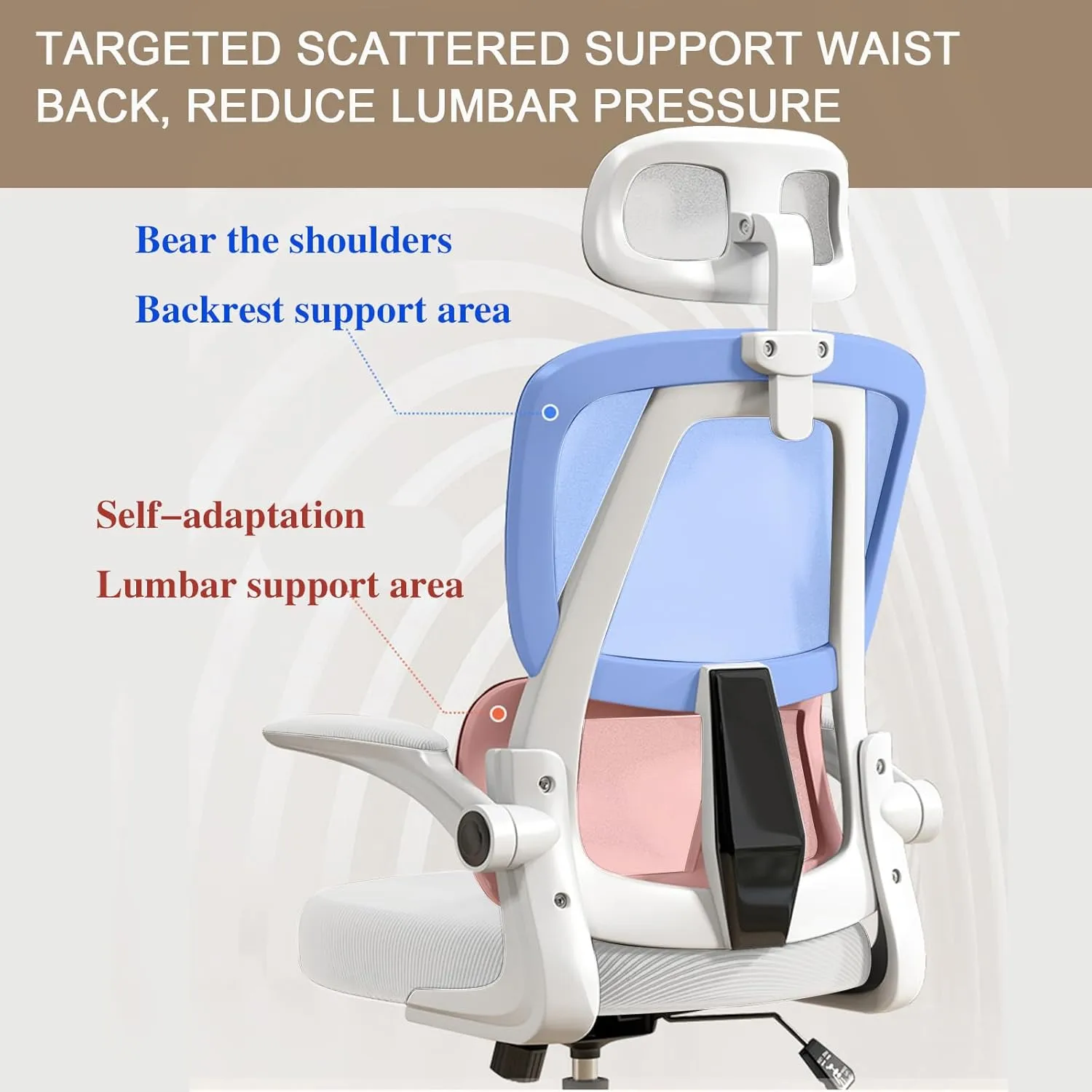 Ergonomic Office Chair Computer Desk Chairs with Flip-up Armrests and Lumbar Support, High Back Mesh Gaming Chairs Rolling Work Swivel Task Chairs with Adjustable Headrest White