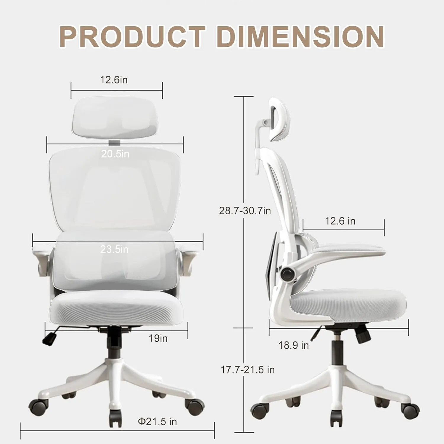 Ergonomic Office Chair Computer Desk Chairs with Flip-up Armrests and Lumbar Support, High Back Mesh Gaming Chairs Rolling Work Swivel Task Chairs with Adjustable Headrest White