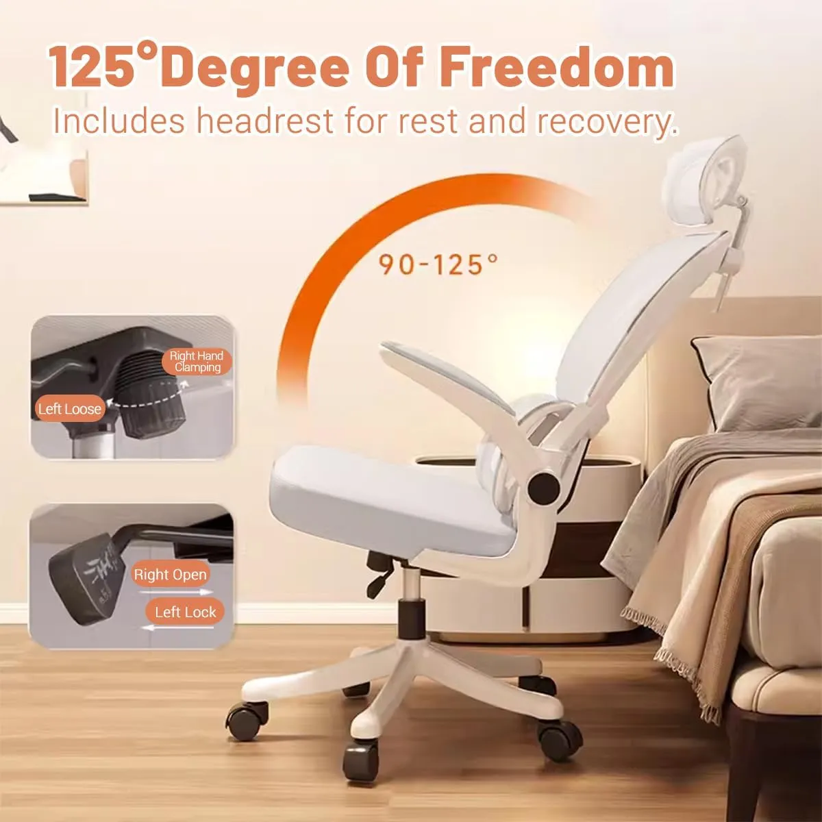 Ergonomic Office Chair Computer Desk Chairs with Flip-up Armrests and Lumbar Support, High Back Mesh Gaming Chairs Rolling Work Swivel Task Chairs with Adjustable Headrest White