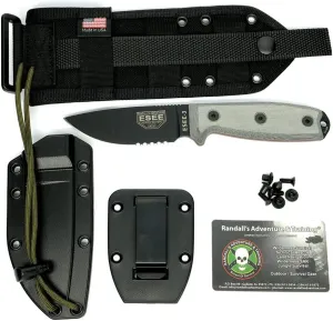 ESEE -3 Serrated Edge Black Blades with Micarta Handles and Molle Back Sheath