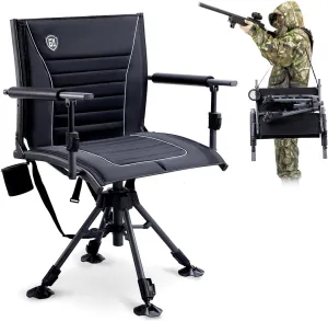 EVER ADVANCED 360° Silent Swivel Hunting Chair for Blinds, Adjustable Folding Hunting Seats for Outdoor Activities, Fishing, Support 300lbs, Black
