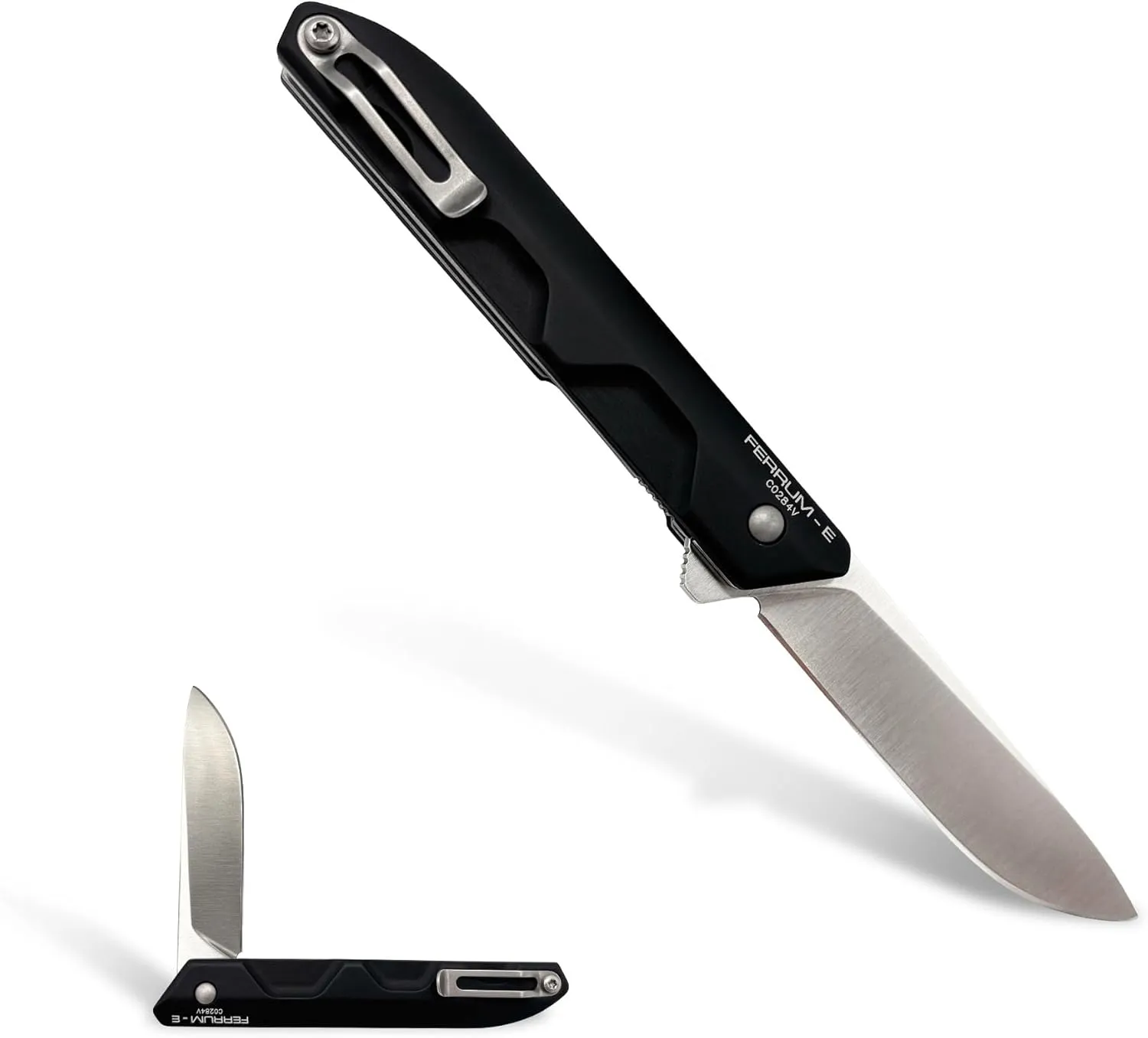 Extrema Ratio - Ferrum E (Black) Folding Knife, Böhler N690 Steel Blade 58 HRC, Black Finish, Smooth Aluminum Handle, Ergonomic Design, Compact and Durable, Italian Craftsmanship, Everyday Tool