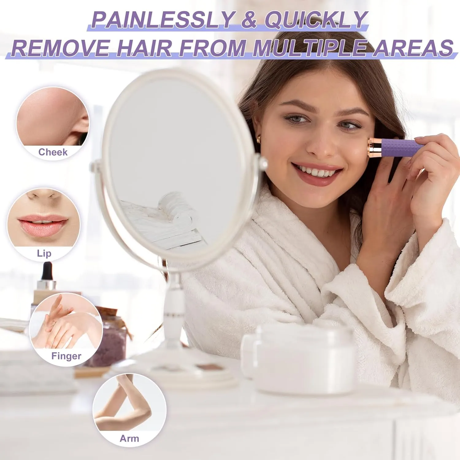 Facial Hair Remover for Women, Painless Rechargeable Hair Removal Device, Comes with 2 Replacement Heads, Portable Electric Shaver/Razors for Face, Chin, Upper Lip, arms (Orange)