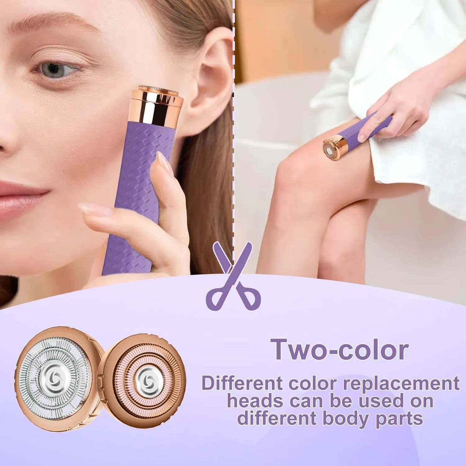 Facial Hair Remover for Women, Painless Rechargeable Hair Removal Device, Comes with 2 Replacement Heads, Portable Electric Shaver/Razors for Face, Chin, Upper Lip, arms (Orange)