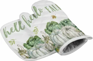 Fall Thanksgiving Kitchen Oven Gloves Cabbage White Pumpkin Oven Mitts Pot Holder Set Maple Leaf Hot Pad Sets for Kitchen BBQ Cooking Baking Grilling Heat Resistance Non-Slip, 10x6 inch 8x8 inch