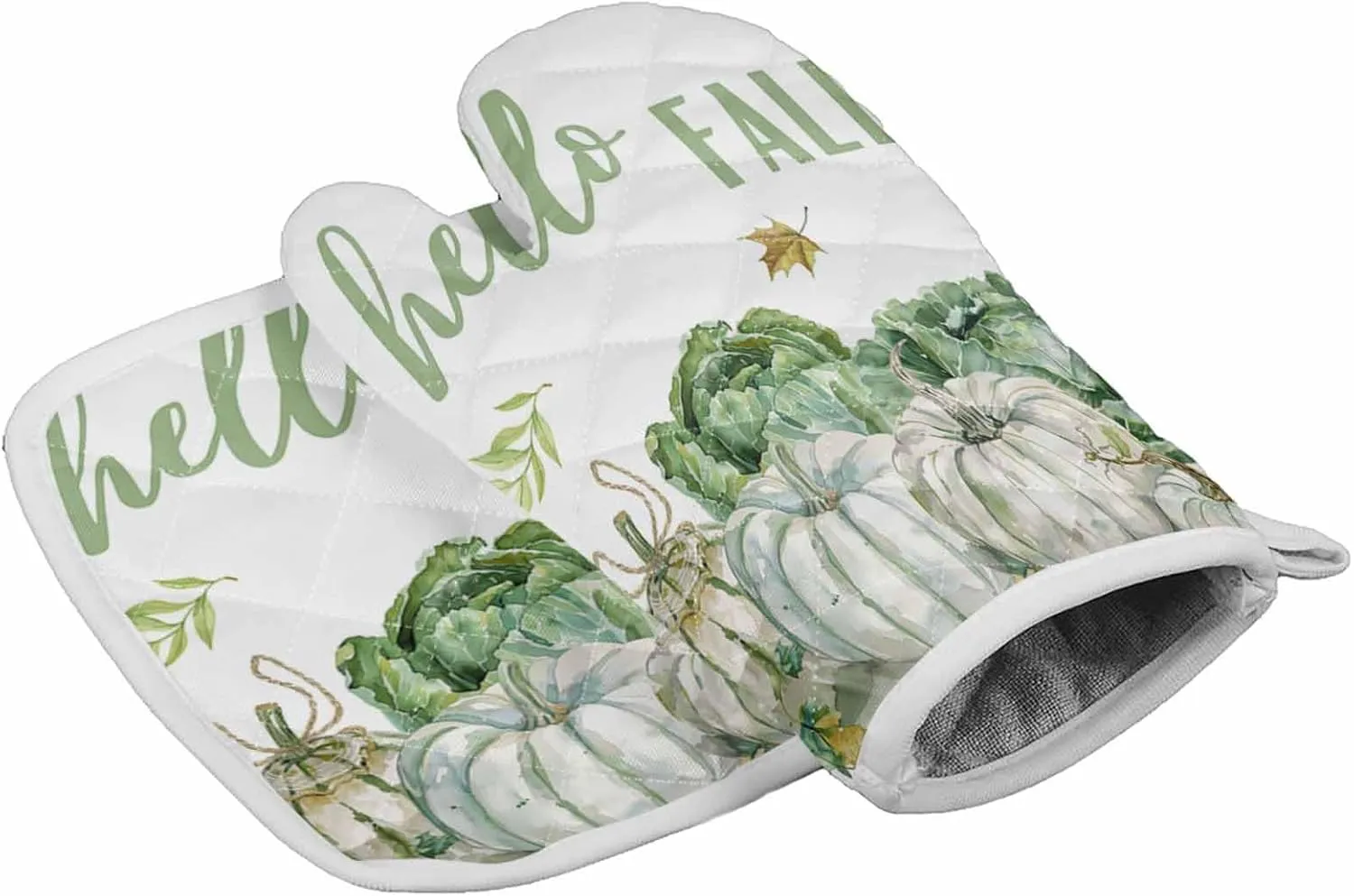 Fall Thanksgiving Kitchen Oven Gloves Cabbage White Pumpkin Oven Mitts Pot Holder Set Maple Leaf Hot Pad Sets for Kitchen BBQ Cooking Baking Grilling Heat Resistance Non-Slip, 10x6 inch 8x8 inch