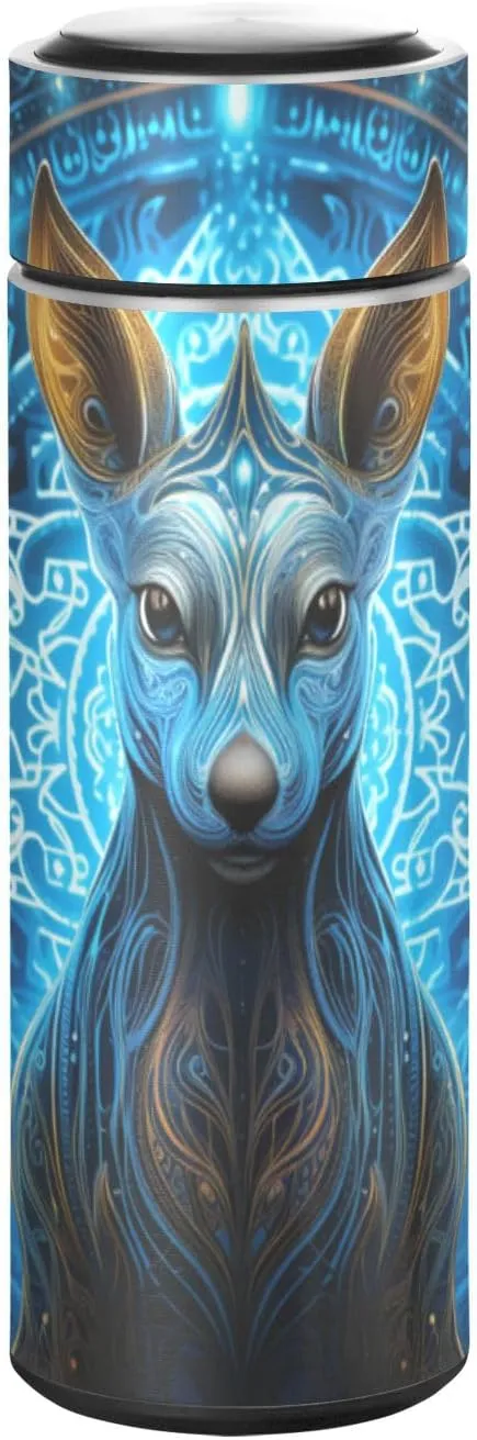Fancy Blue Light Kangaroo Water Bottle Stainless Steel Insulated Vacuum Flask Leak Proof Thermos for Boys Girls