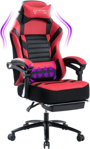 Fantasylab Big and Tall Gaming Chair with Footrest 400lbs Massage Gamer Chair with Memory Foam Adjustable Tilt Back Angle & Armrest, High Back Leather Computer Office Chair