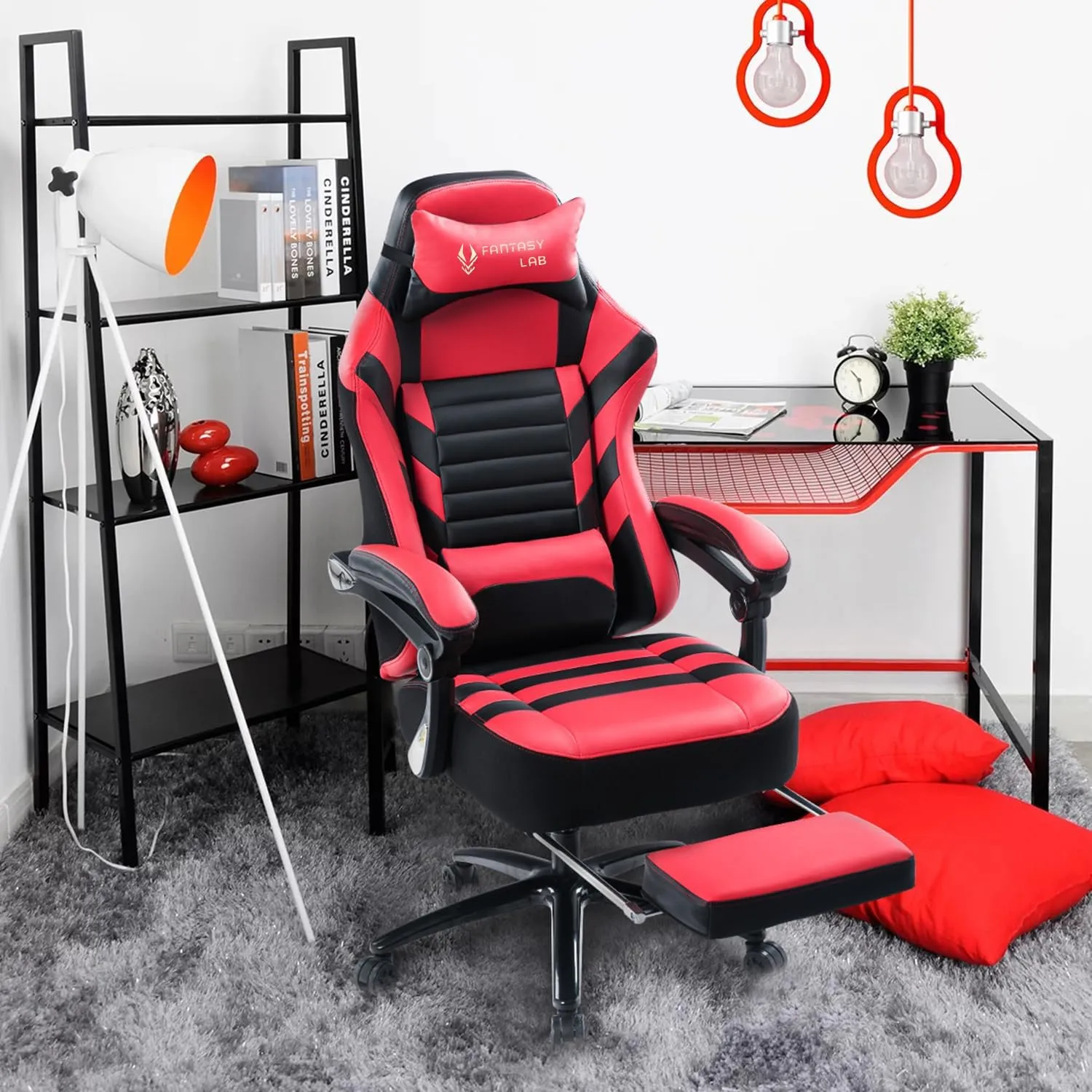 Fantasylab Big and Tall Gaming Chair with Footrest 400lbs Massage Gamer Chair with Memory Foam Adjustable Tilt Back Angle & Armrest, High Back Leather Computer Office Chair
