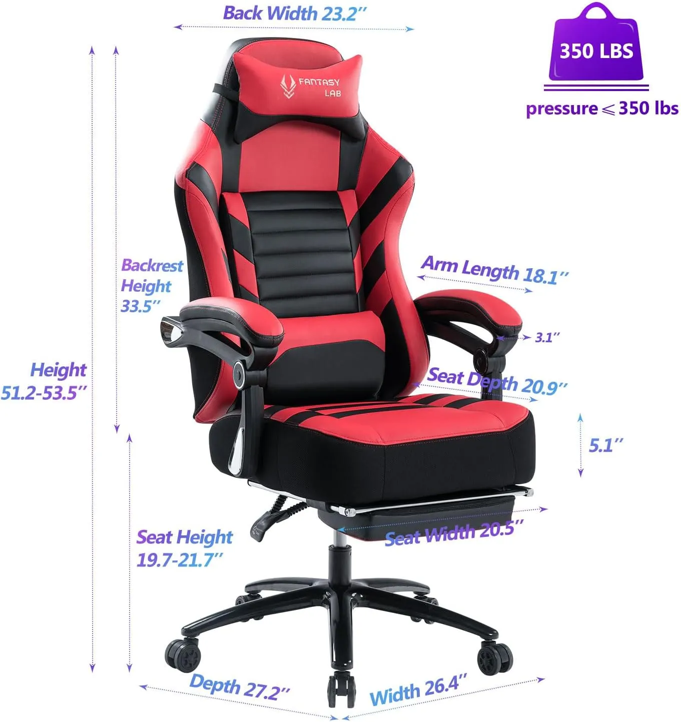 Fantasylab Big and Tall Gaming Chair with Footrest 400lbs Massage Gamer Chair with Memory Foam Adjustable Tilt Back Angle & Armrest, High Back Leather Computer Office Chair