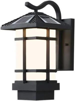 Fashion Creative Super Bright Light Solar Light IP55 Waterproof Rainproof Exterior Community Garden Porch Lighting Black Finish Sunpower Outdoor LED Wall Lamps Lantern Indoor and Outdoor