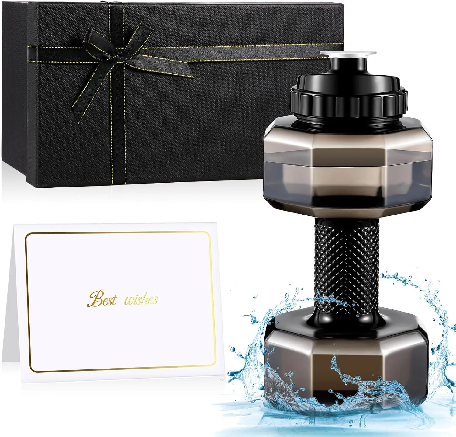 Father's Day 75Oz Dumbbell Water Bottle Gym Gifts for Men Weight Water Bottle Big Capacity Dumbbell Battle Jug with Card Box PETG Fitness Exercise for Father Husband Birthday Sports Gift