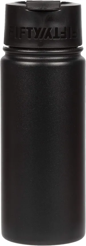 FIFTY/FIFTY 16oz, Double Wall Vacuum Insulated Café Water Bottle, Stainless Steel, Flip Cap w/ Wide Mouth, Matte Black, 16oz/473ml