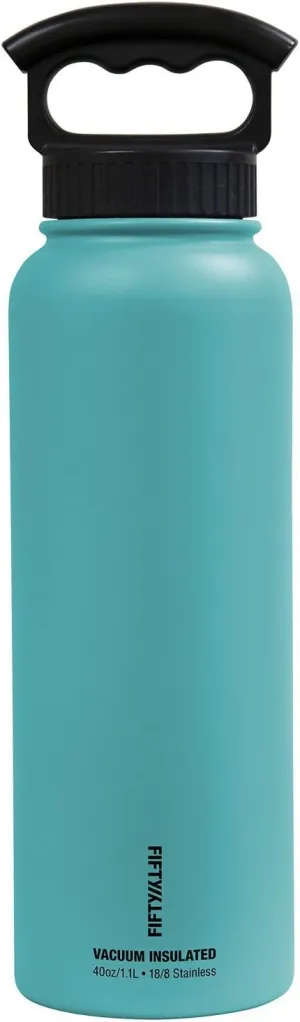 FIFTY/FIFTY Double Wall Vacuum Insulated Water Bottle, Stainless Steel, Wide Mouth with Three Finger Cap