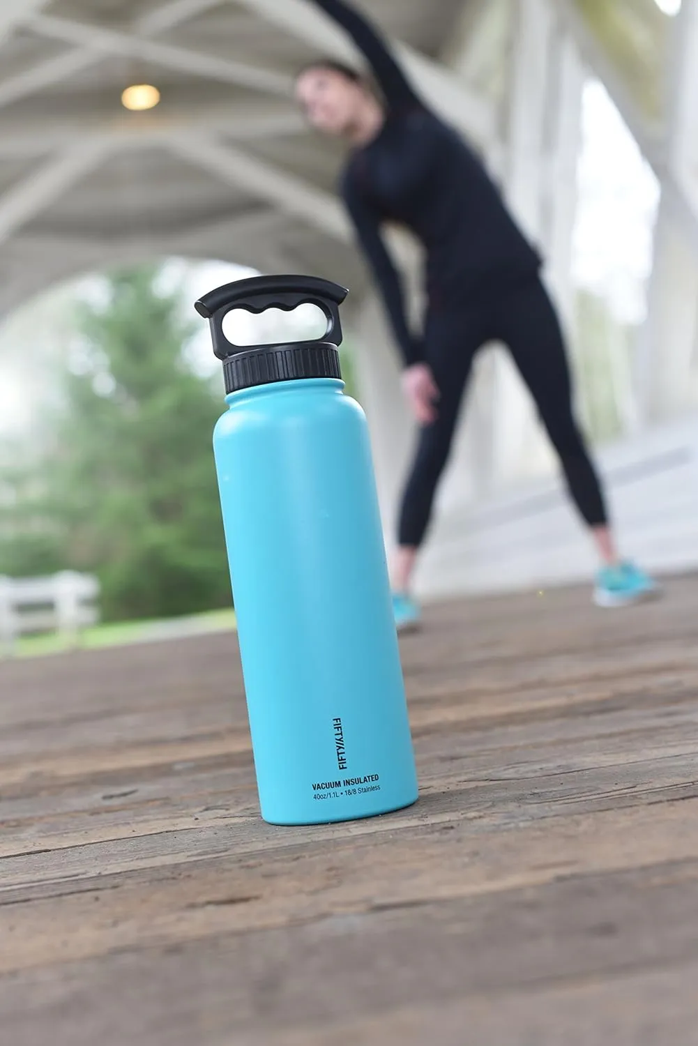 FIFTY/FIFTY Double Wall Vacuum Insulated Water Bottle, Stainless Steel, Wide Mouth with Three Finger Cap