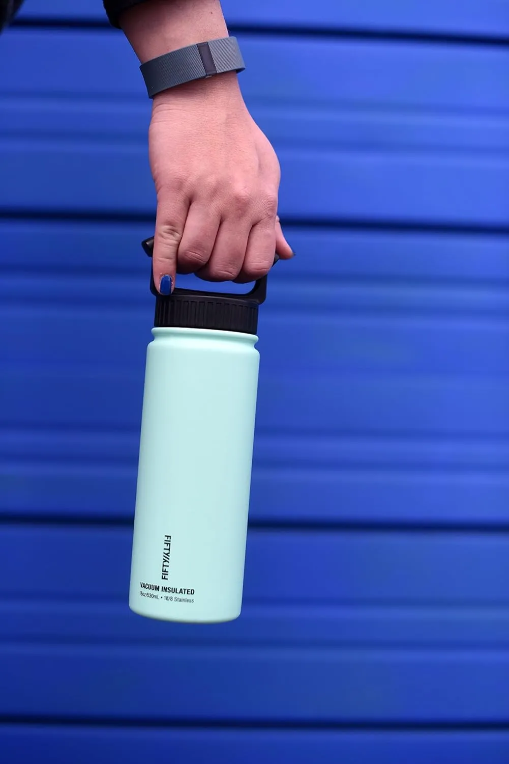 FIFTY/FIFTY Double Wall Vacuum Insulated Water Bottle, Stainless Steel, Wide Mouth with Three Finger Cap