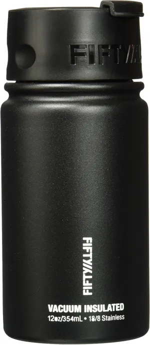 Fifty/Fifty V12004BK0 12oz Black Double Wall Vacuum Insulated Stainless Steel Water Bottle/Travel Coffee Mug, (Wide Mouth Flip Cap), 1 Pack