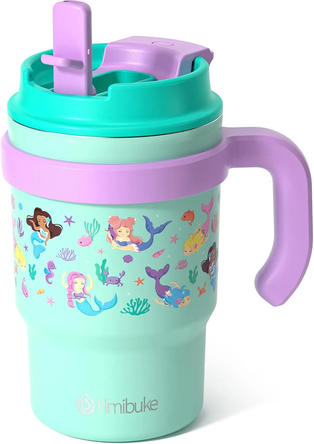 Fimibuke Kids Insulated Tumbler with Handle & Straw - 16oz Leak Proof Toddler Tumbler with Sip/Swig 2-in-1 Lid, BPA FREE 18/8 Stainless Steel Kids Water Bottle Drinking Cups Travel Mugs for Boys Girls