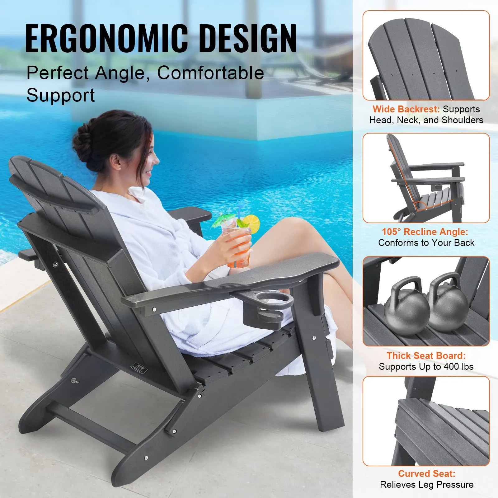 (FINAL PRICES ARE LOWER ON OUR SITE!) VEVOR Adirondack Chair Plastic Set of 2 All-Weather Folding Fire Pit Gray